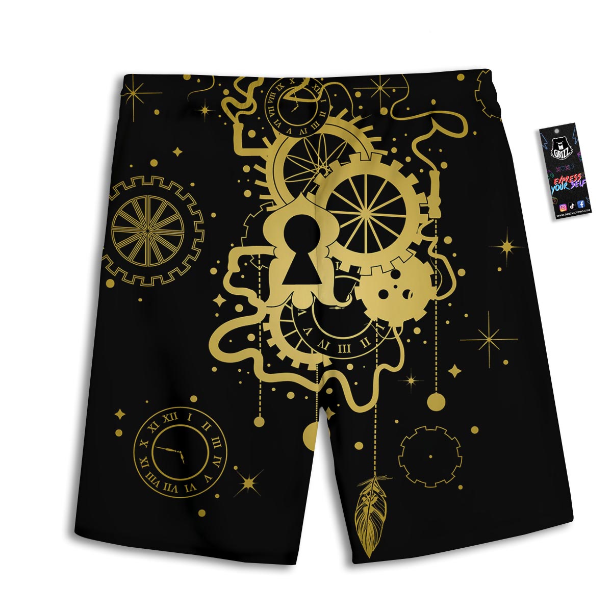 Steampunk Gears Metal Print Men's Athletic Shorts