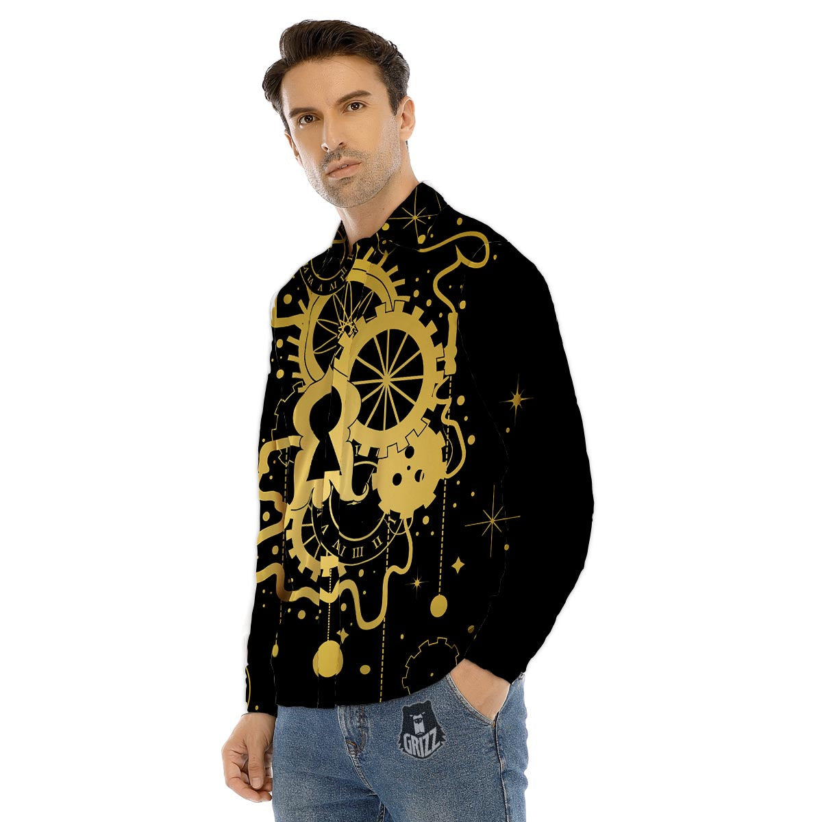 Steampunk Gears Metal Print Men's Dress Shirts-grizzshop