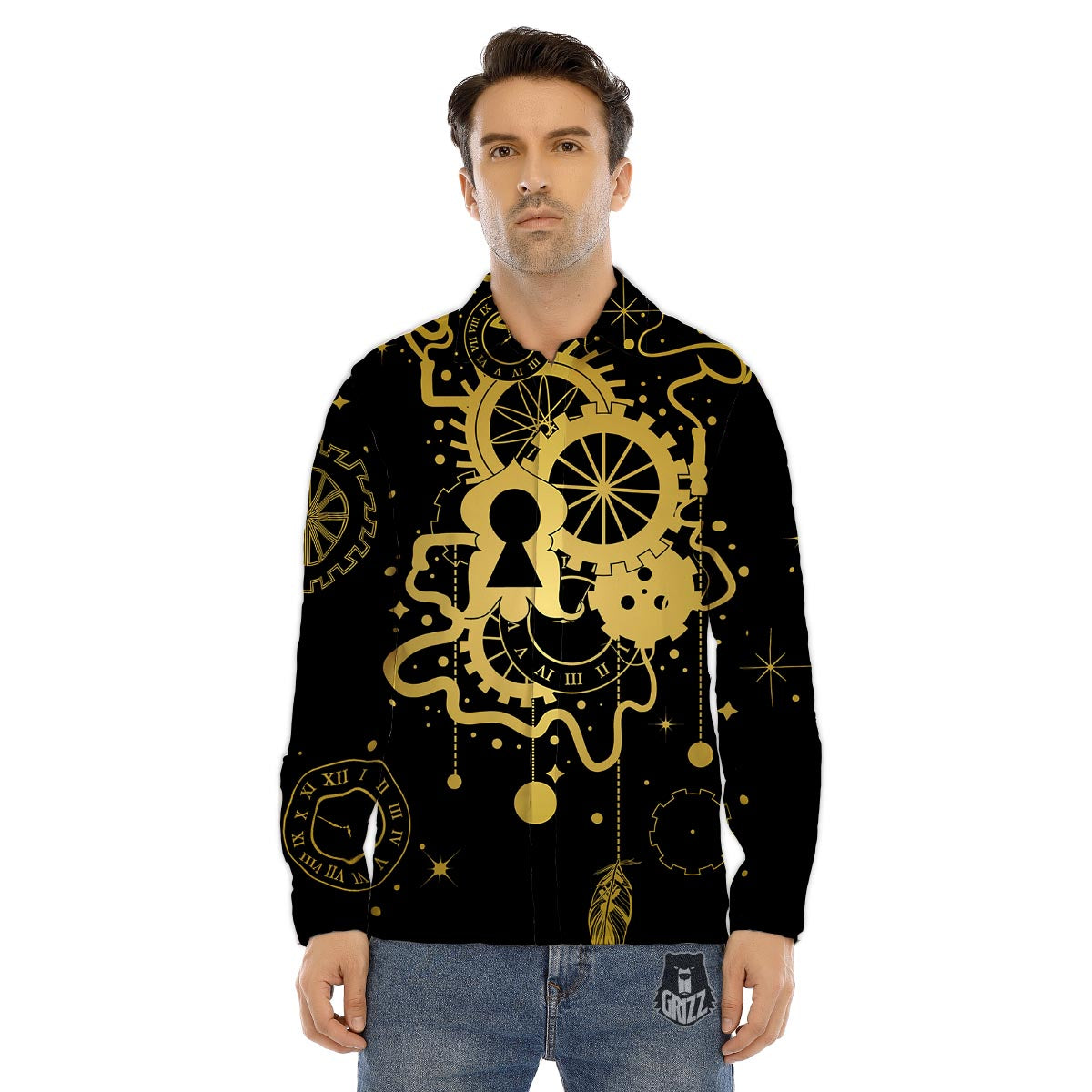 Steampunk Gears Metal Print Men's Dress Shirts-grizzshop