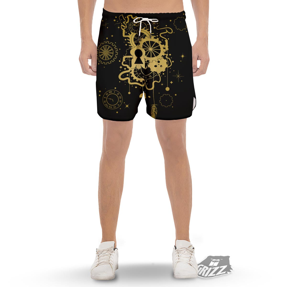 Steampunk Gears Metal Print Men's Gym Shorts-grizzshop