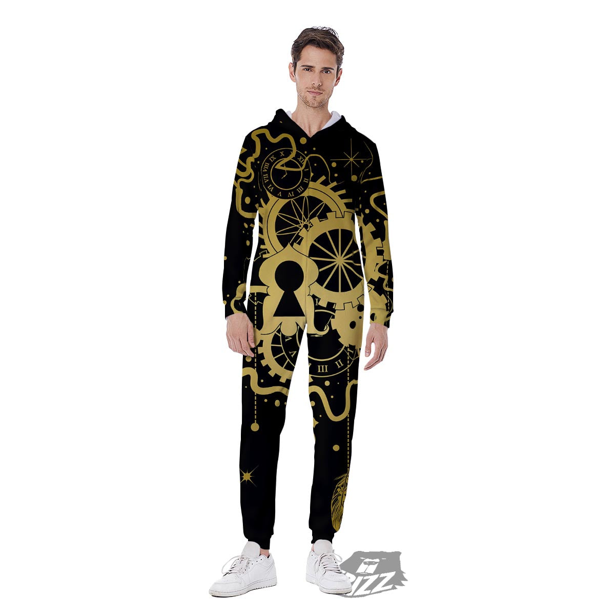 Steampunk Gears Metal Print Men's Jumpsuit-grizzshop