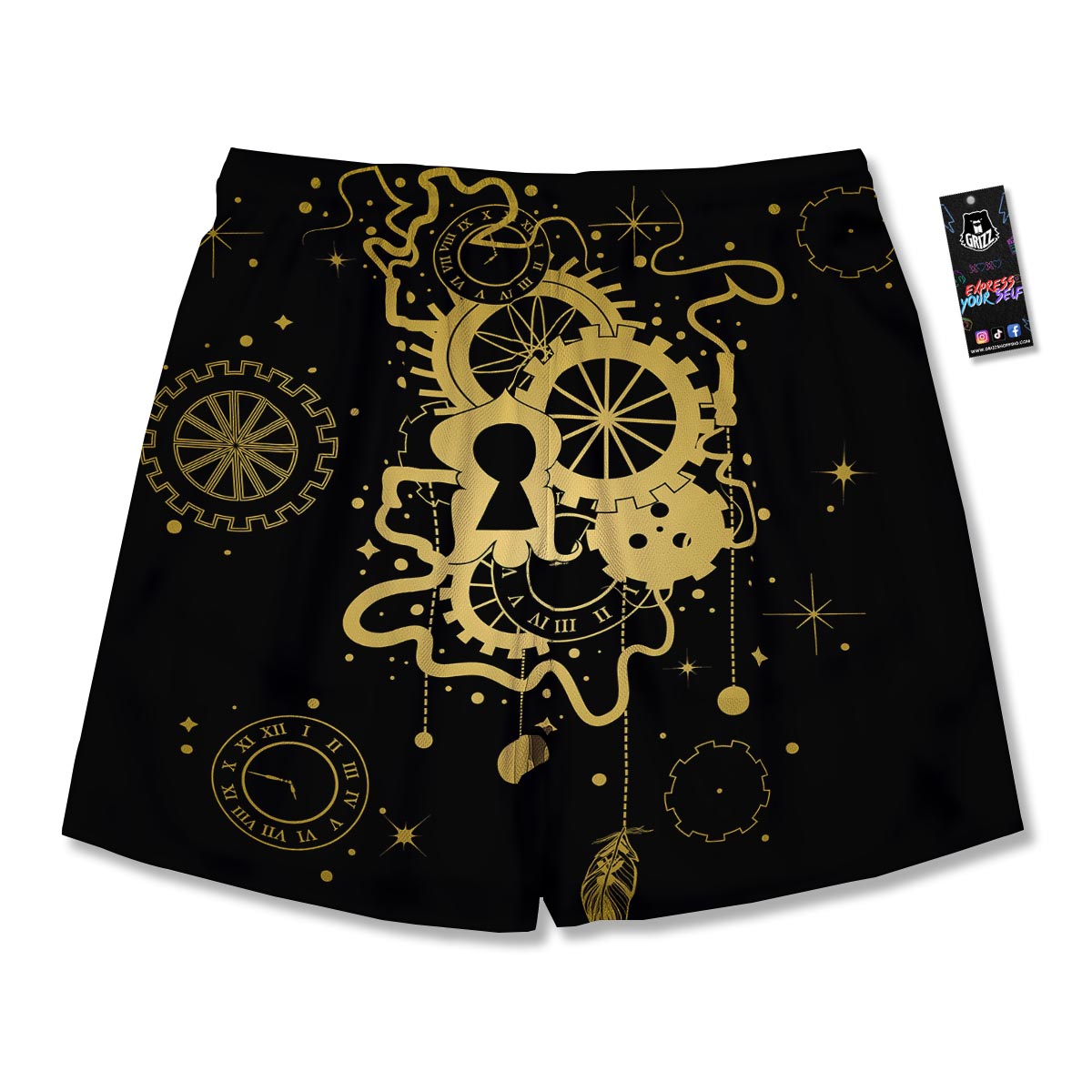 Steampunk Gears Metal Print Men's Running Shorts-grizzshop