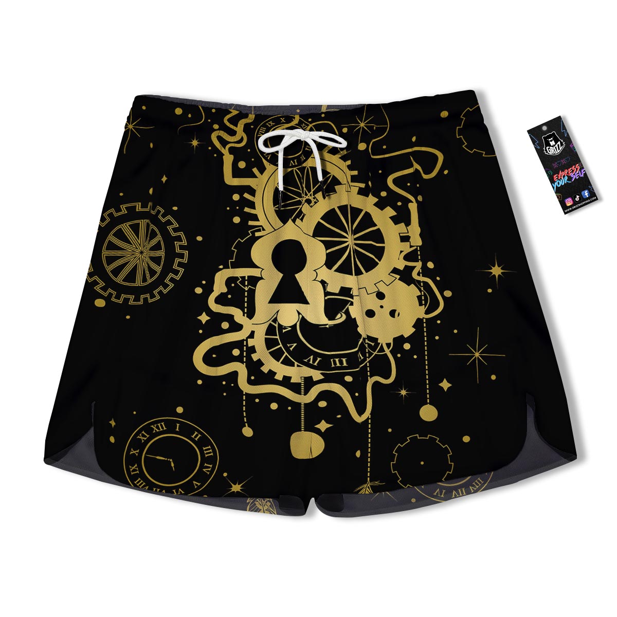 Steampunk Gears Metal Print Men's Running Shorts-grizzshop