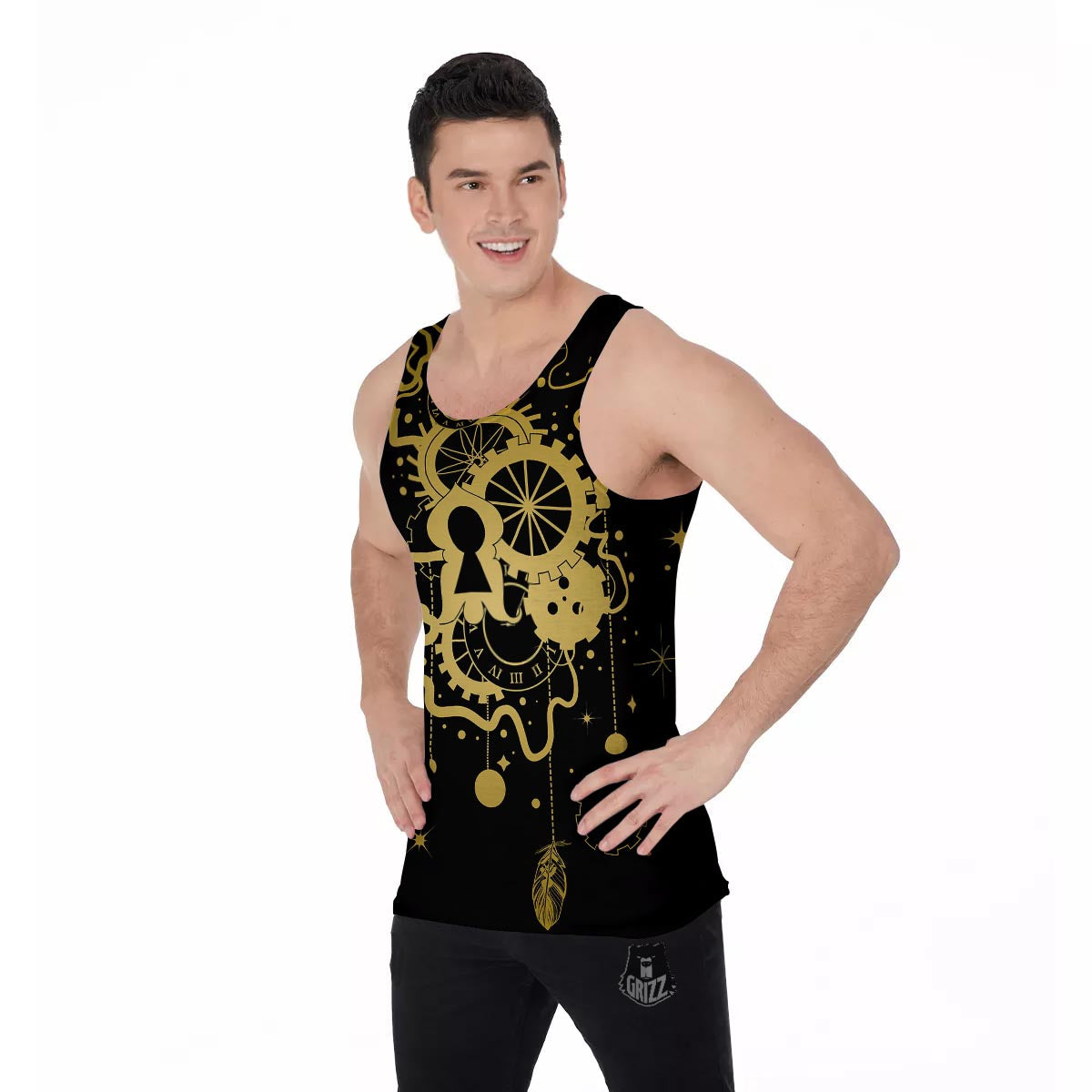 Steampunk Gears Metal Print Men's Tank Top-grizzshop