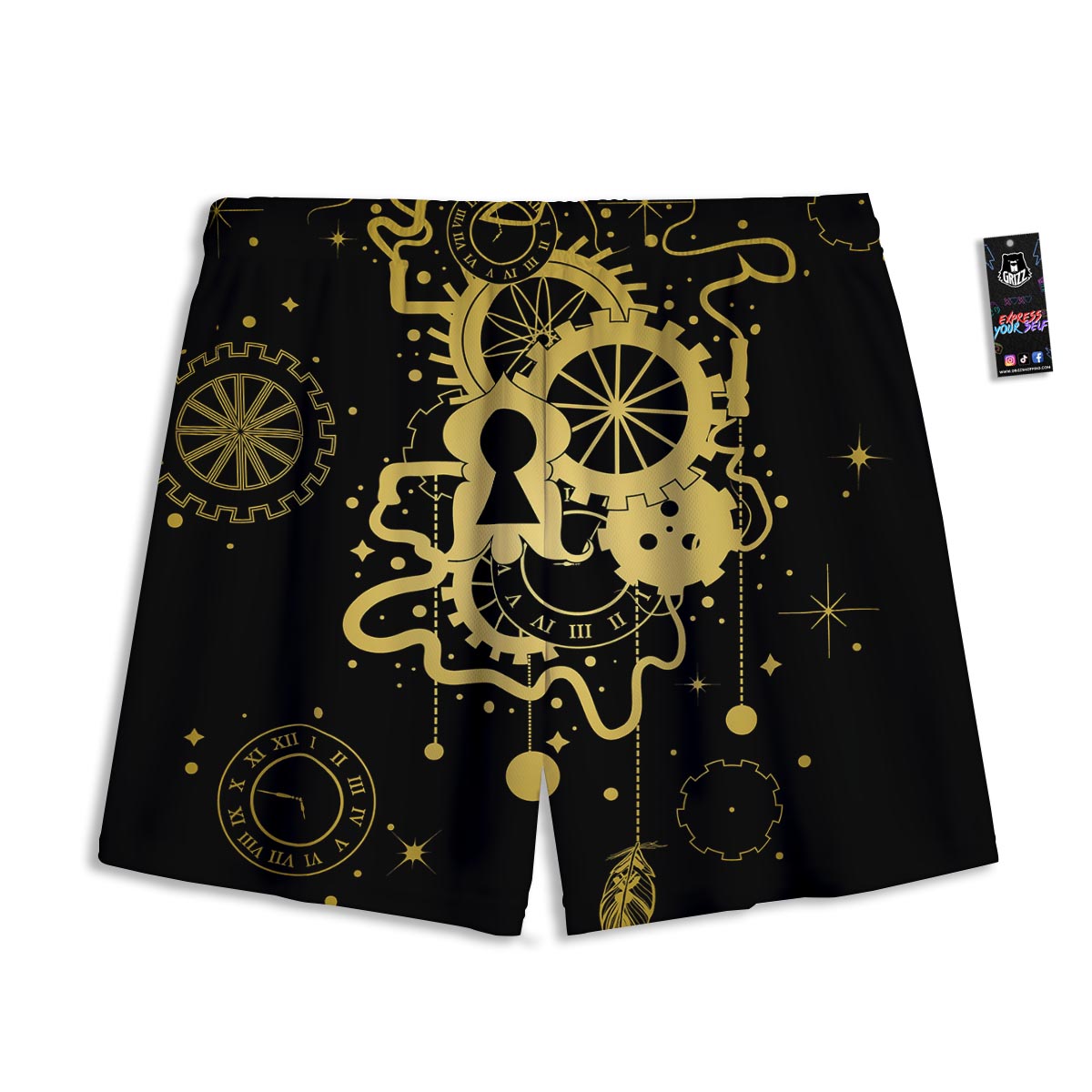 Steampunk Gears Metal Print Mesh Shorts
