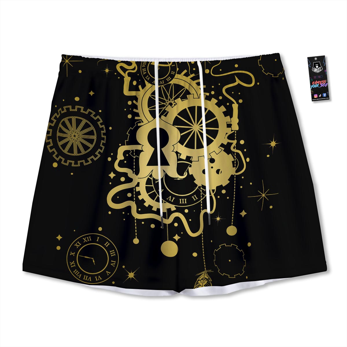 Steampunk Gears Metal Print Mesh Shorts