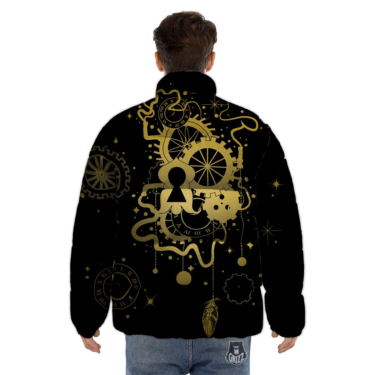 Steampunk Gears Metal Print Puffer Jacket-grizzshop