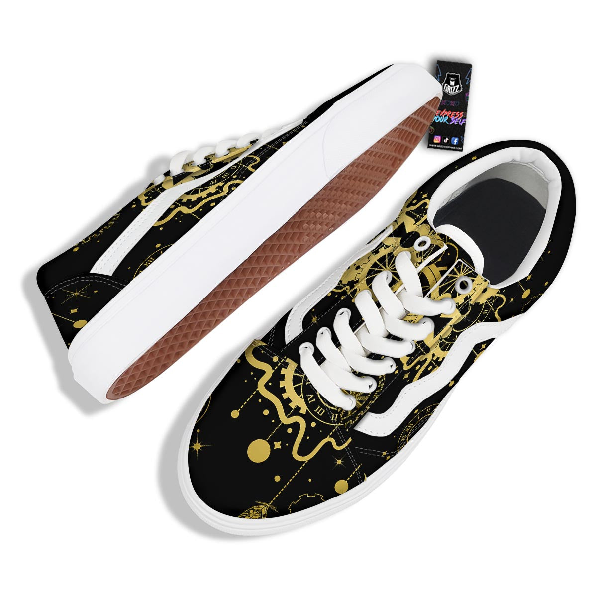 Steampunk Gears Metal Print Skate Shoes-grizzshop
