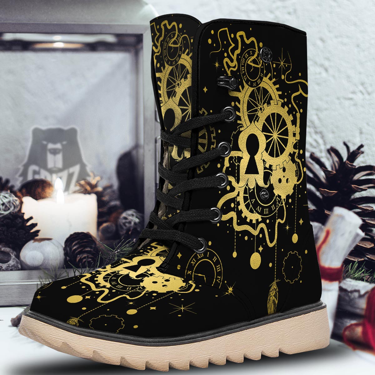 Steampunk Gears Metal Print Snow Boots-grizzshop