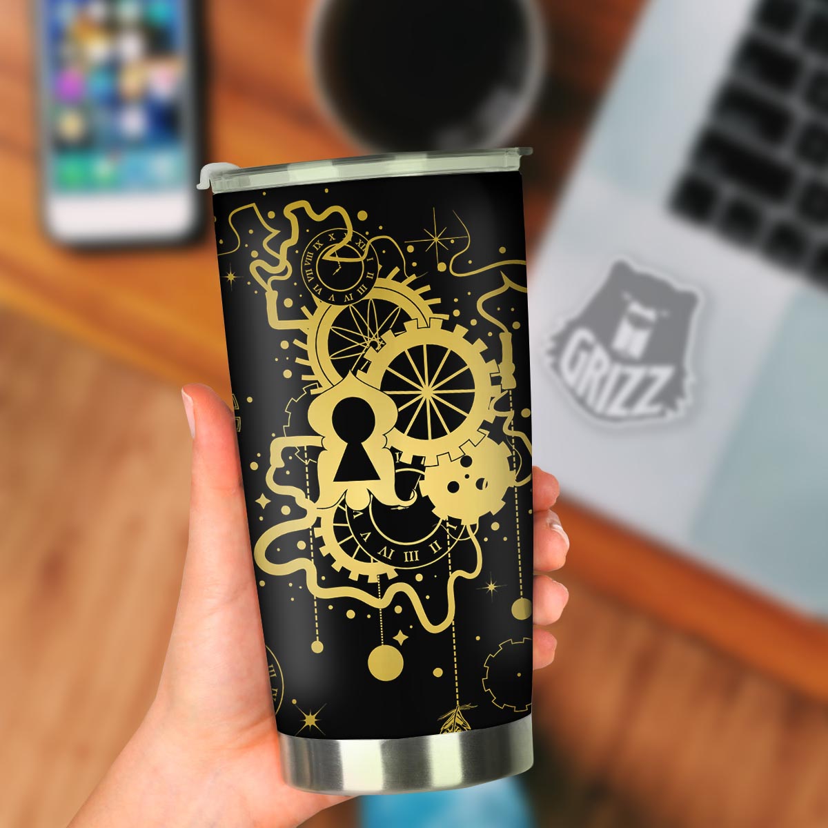 Steampunk Gears Metal Print Tumbler-grizzshop