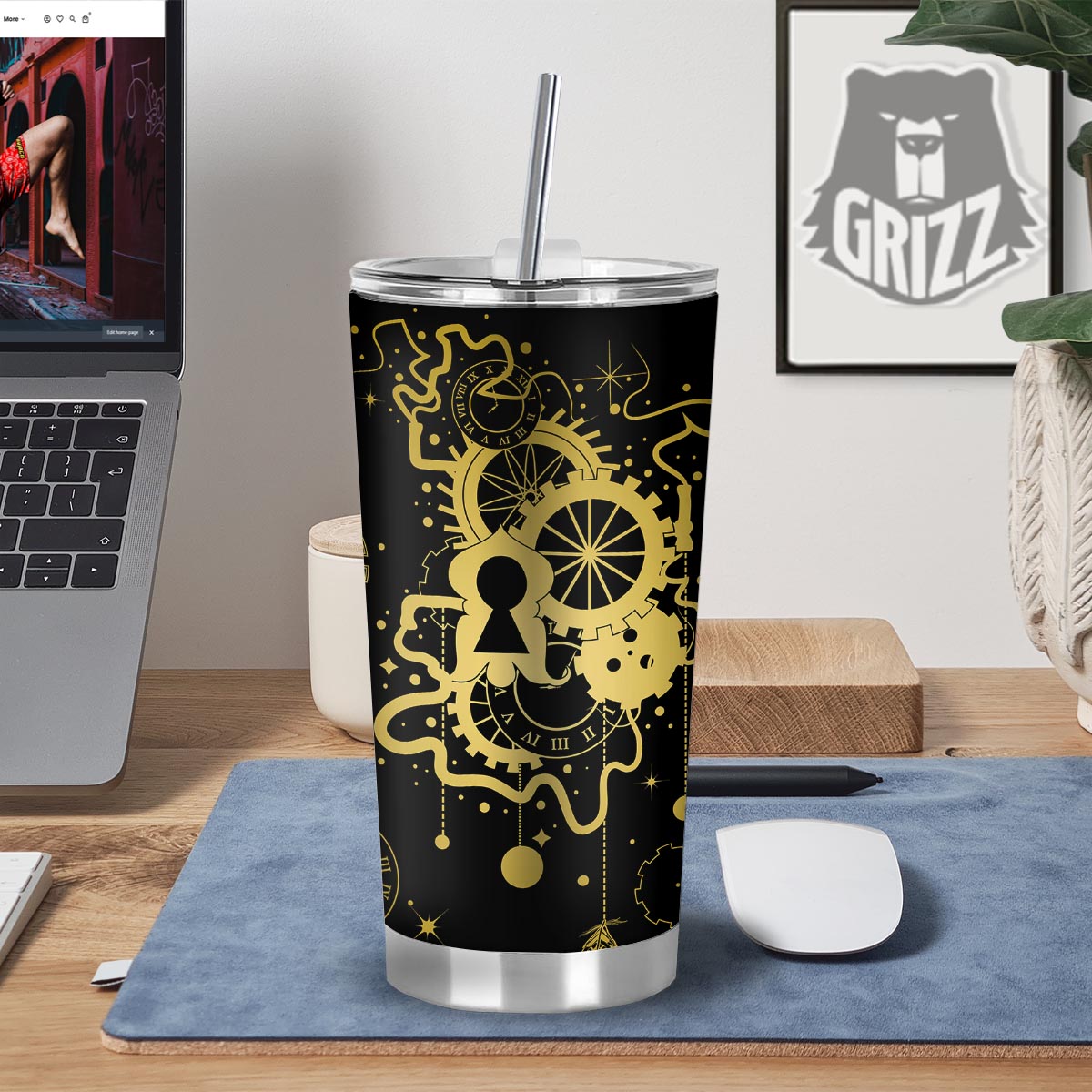 Steampunk Gears Metal Print Tumbler-grizzshop