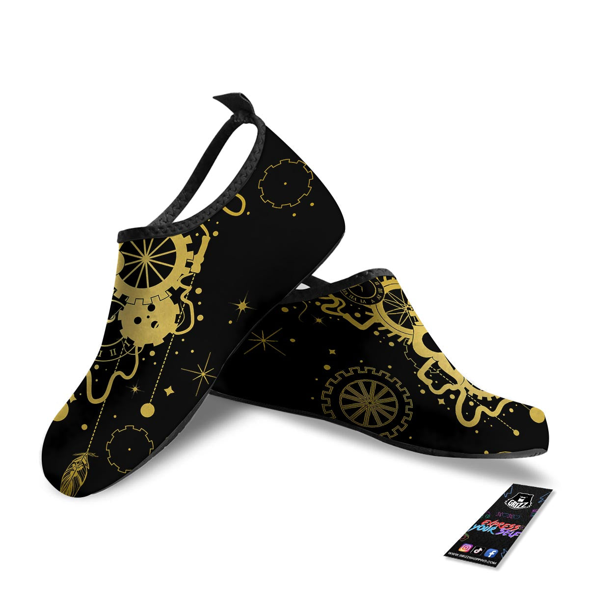 Steampunk Gears Metal Print Water Shoes-grizzshop