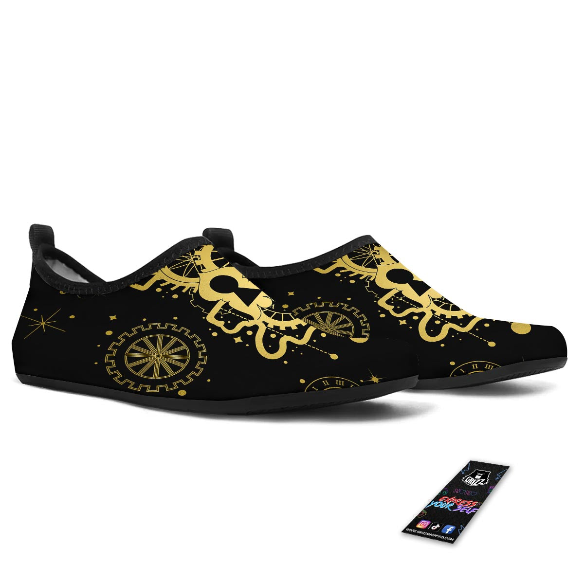 Steampunk Gears Metal Print Water Shoes-grizzshop