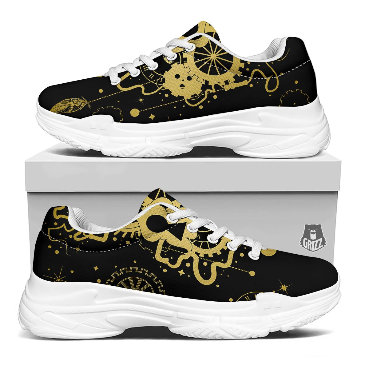 Steampunk Gears Metal Print White Chunky Shoes-grizzshop