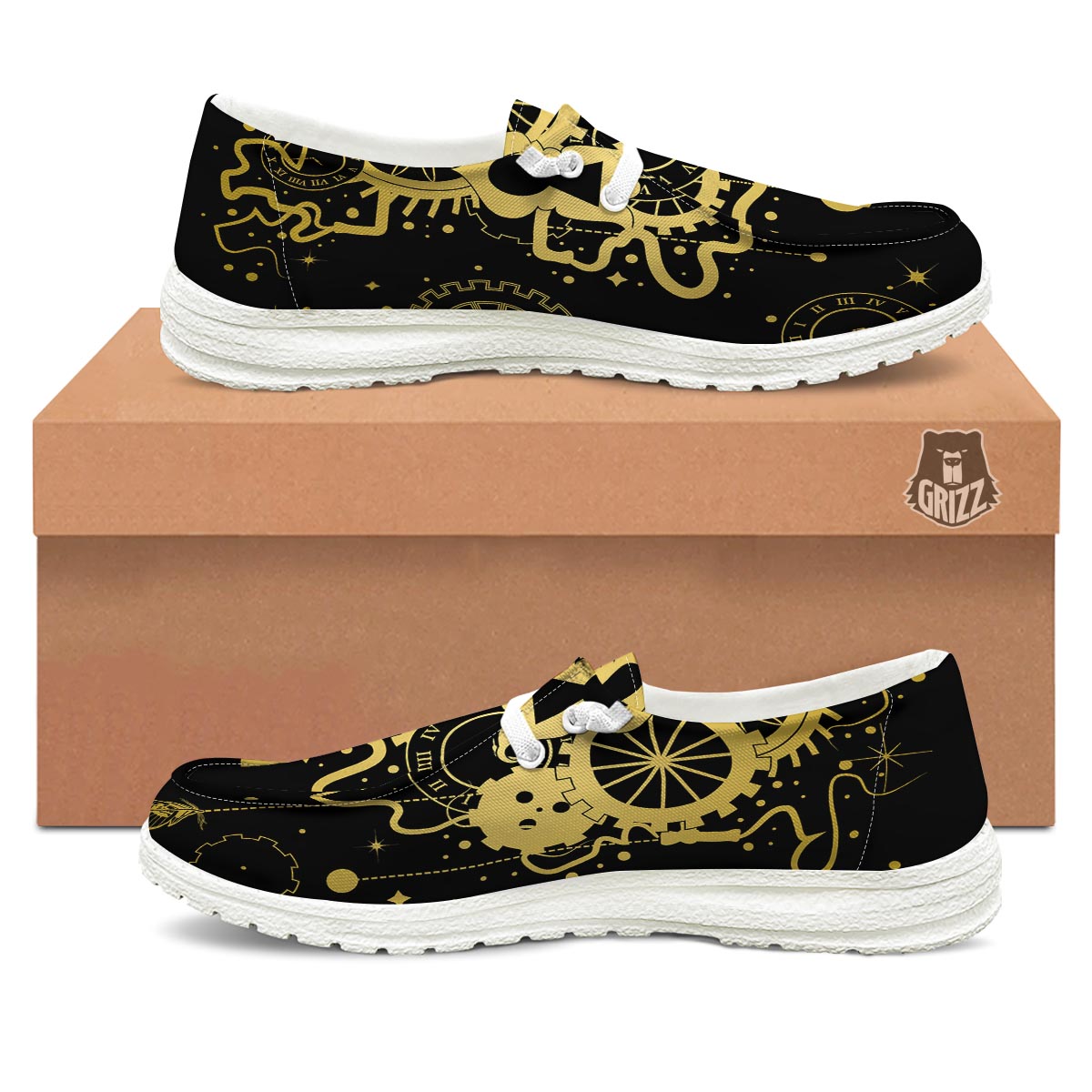 Steampunk Gears Metal Print White Loafers-grizzshop