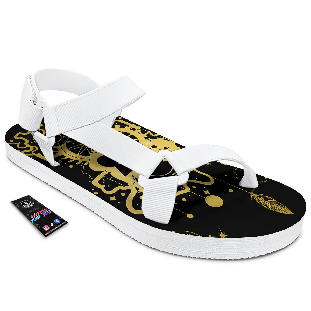 Steampunk Gears Metal Print White Open Toe Sandals-grizzshop