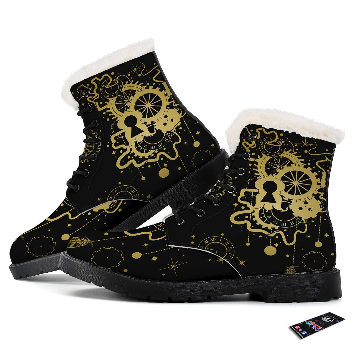 Steampunk Gears Metal Print Winter Boots-grizzshop