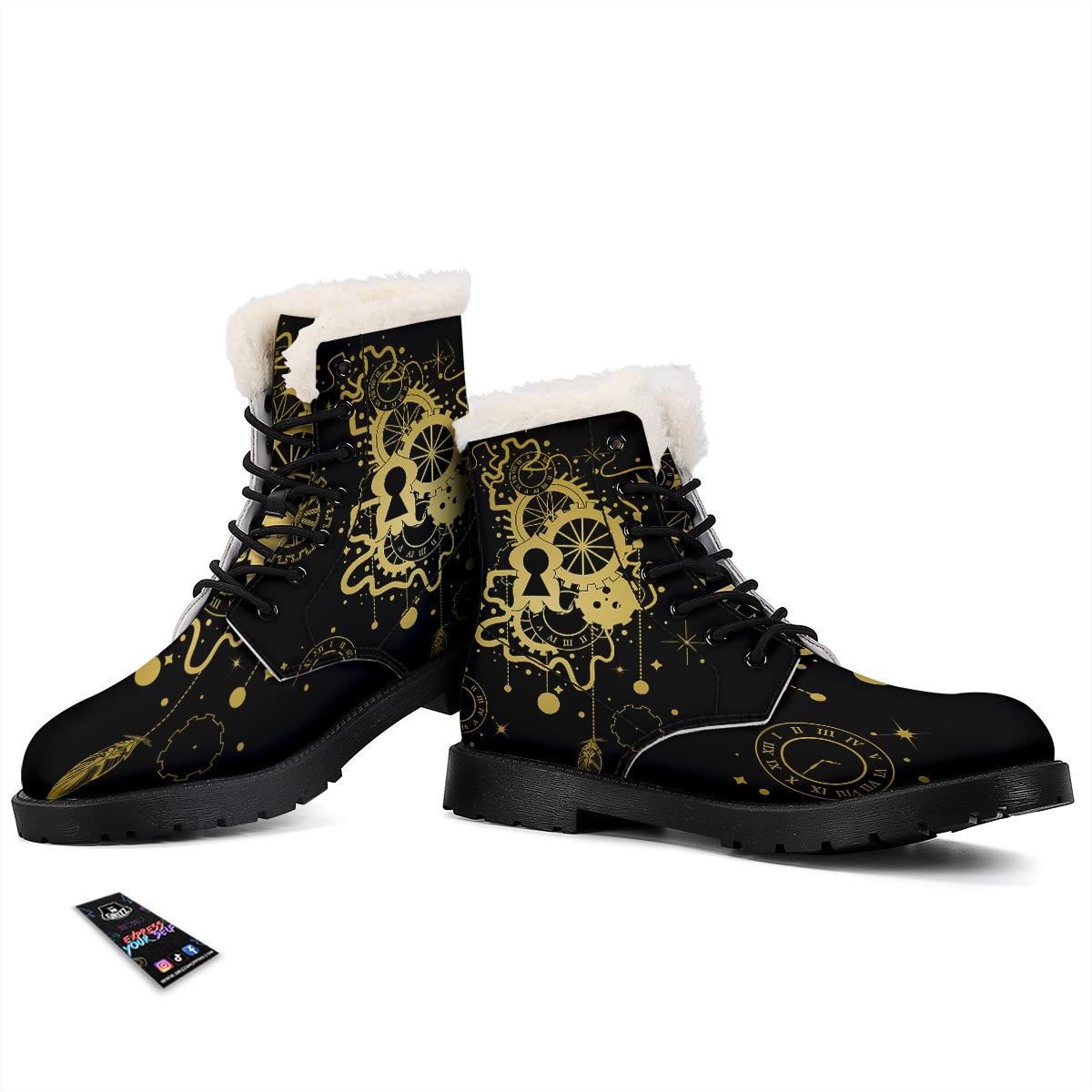 Steampunk Gears Metal Print Winter Boots-grizzshop