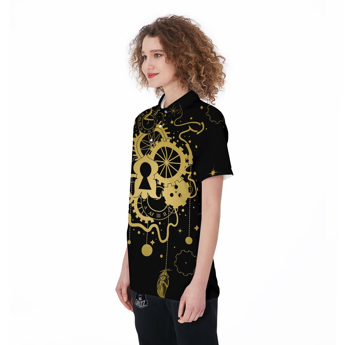 Steampunk Gears Metal Print Women's Golf Shirts-grizzshop