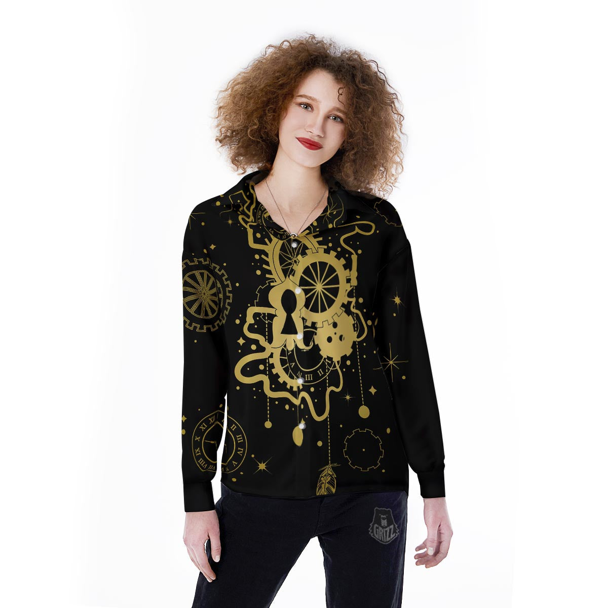 Steampunk Gears Metal Print Women's Long Sleeve Shirts-grizzshop
