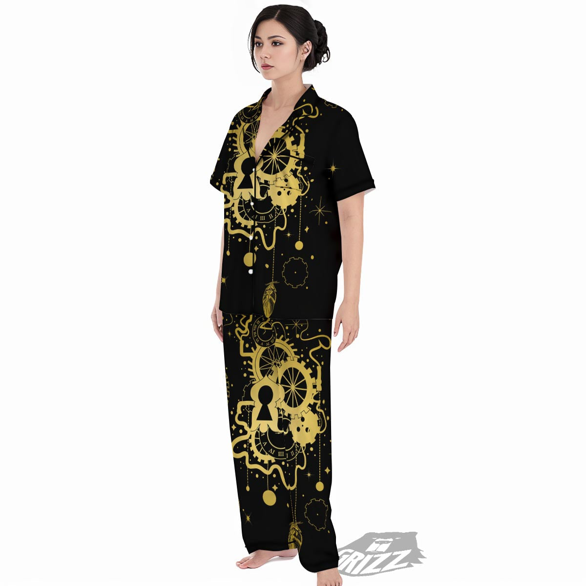 Steampunk Gears Metal Print Women's Pajamas Set-grizzshop