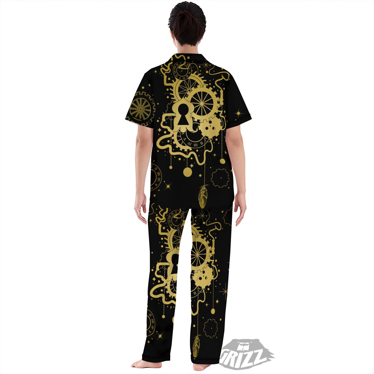 Steampunk Gears Metal Print Women's Pajamas Set-grizzshop