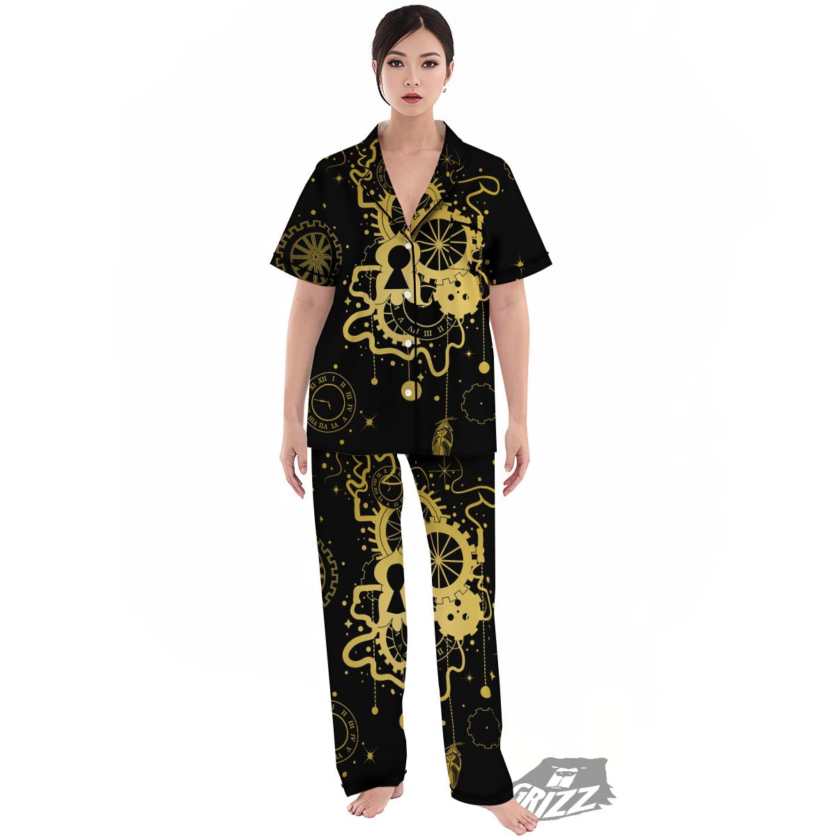 Steampunk Gears Metal Print Women's Pajamas Set-grizzshop