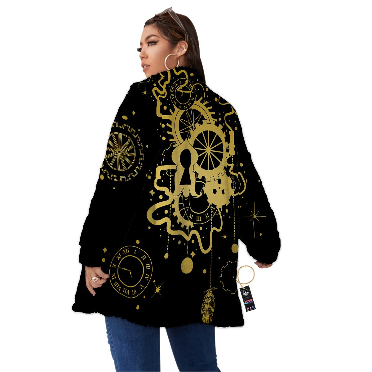 Steampunk Gears Metal Print Women's Sherpa Jacket-grizzshop