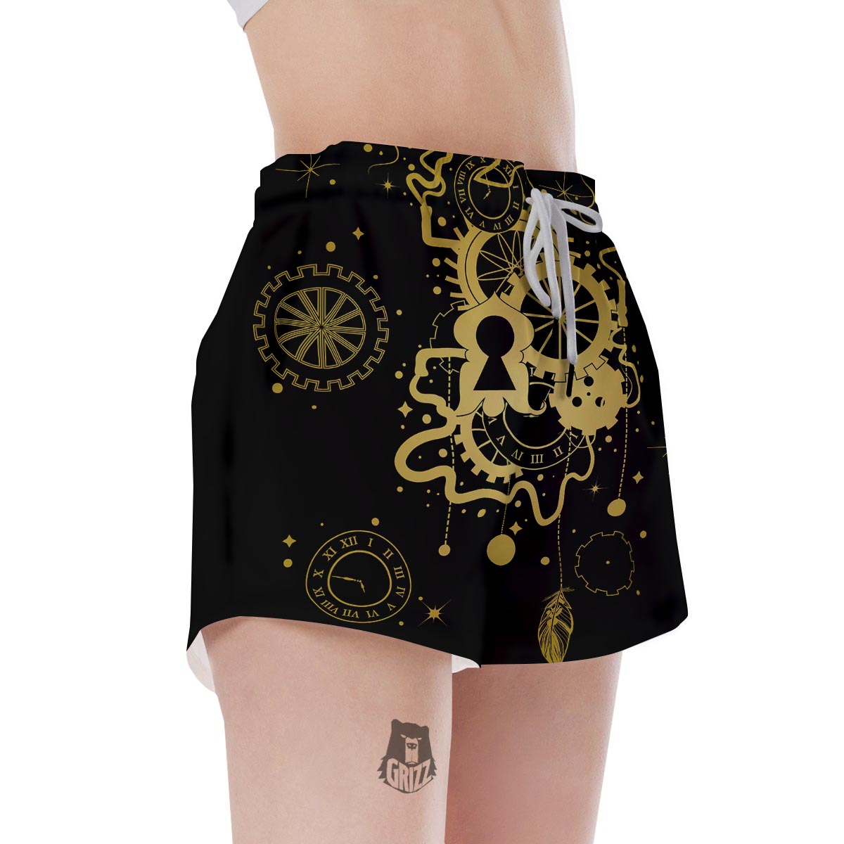 Steampunk Gears Metal Print Women's Shorts-grizzshop