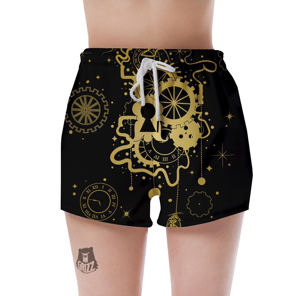 Steampunk Gears Metal Print Women's Shorts-grizzshop