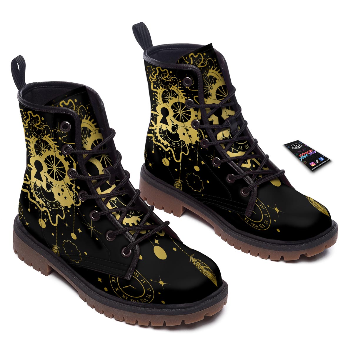 Steampunk Gears Metal Print Work Boots-grizzshop