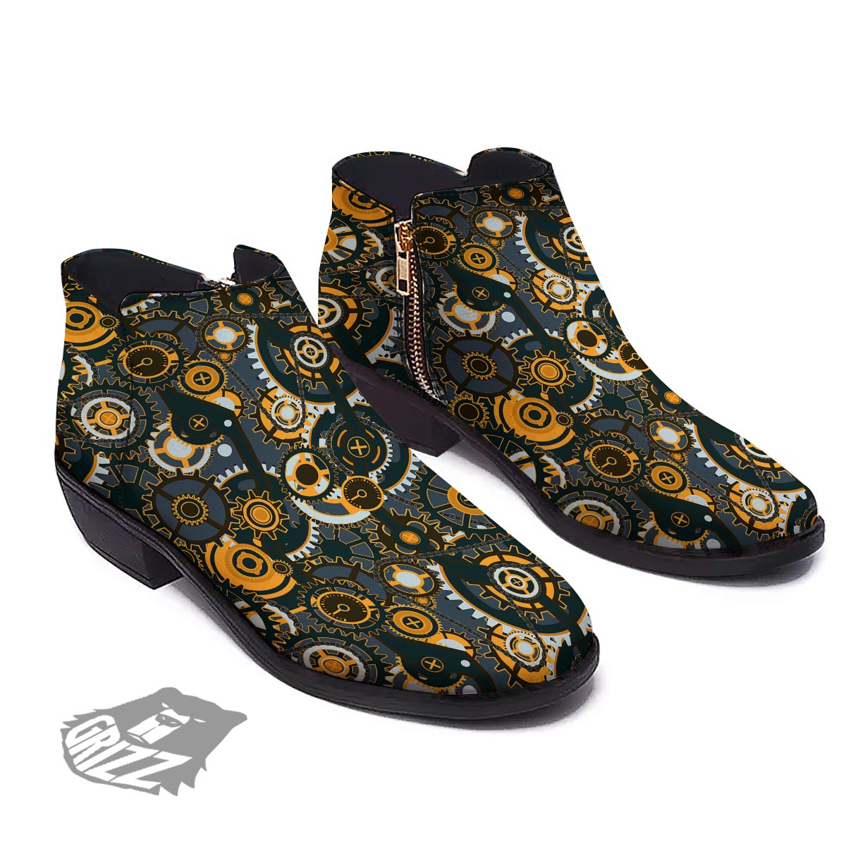 Steampunk Gears Print Pattern Ankle Boots-grizzshop