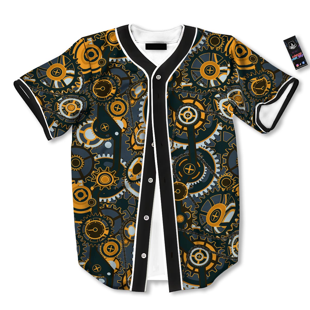 Steampunk Gears Print Pattern Baseball Jersey-grizzshop