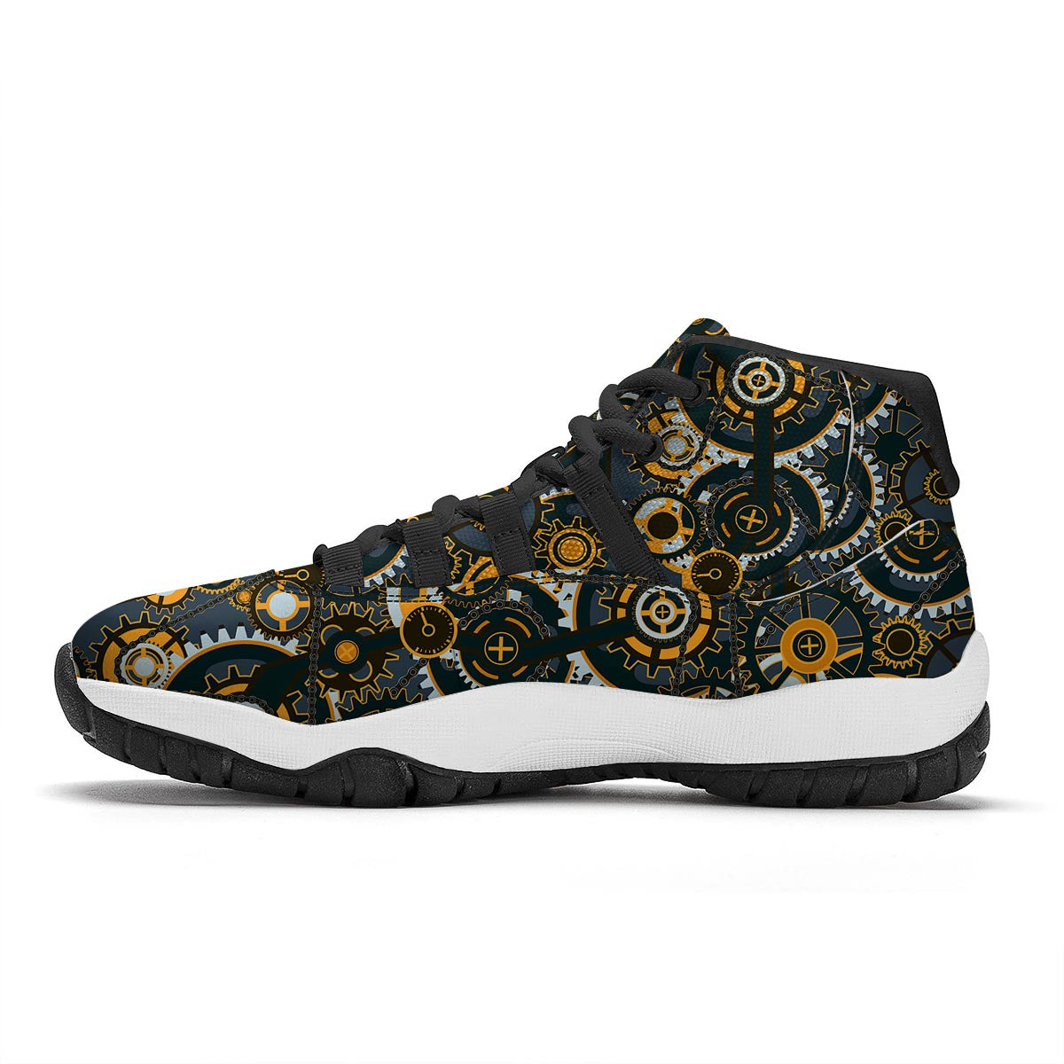 Steampunk Gears Print Pattern Black Bball Shoes-grizzshop