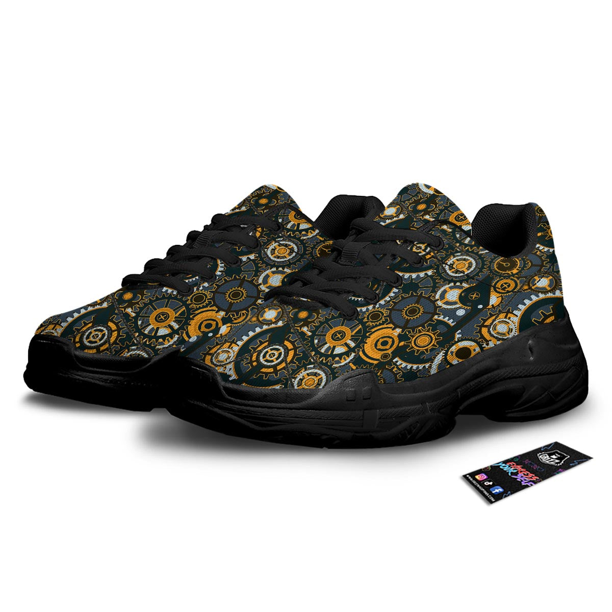 Steampunk Gears Print Pattern Black Chunky Shoes-grizzshop