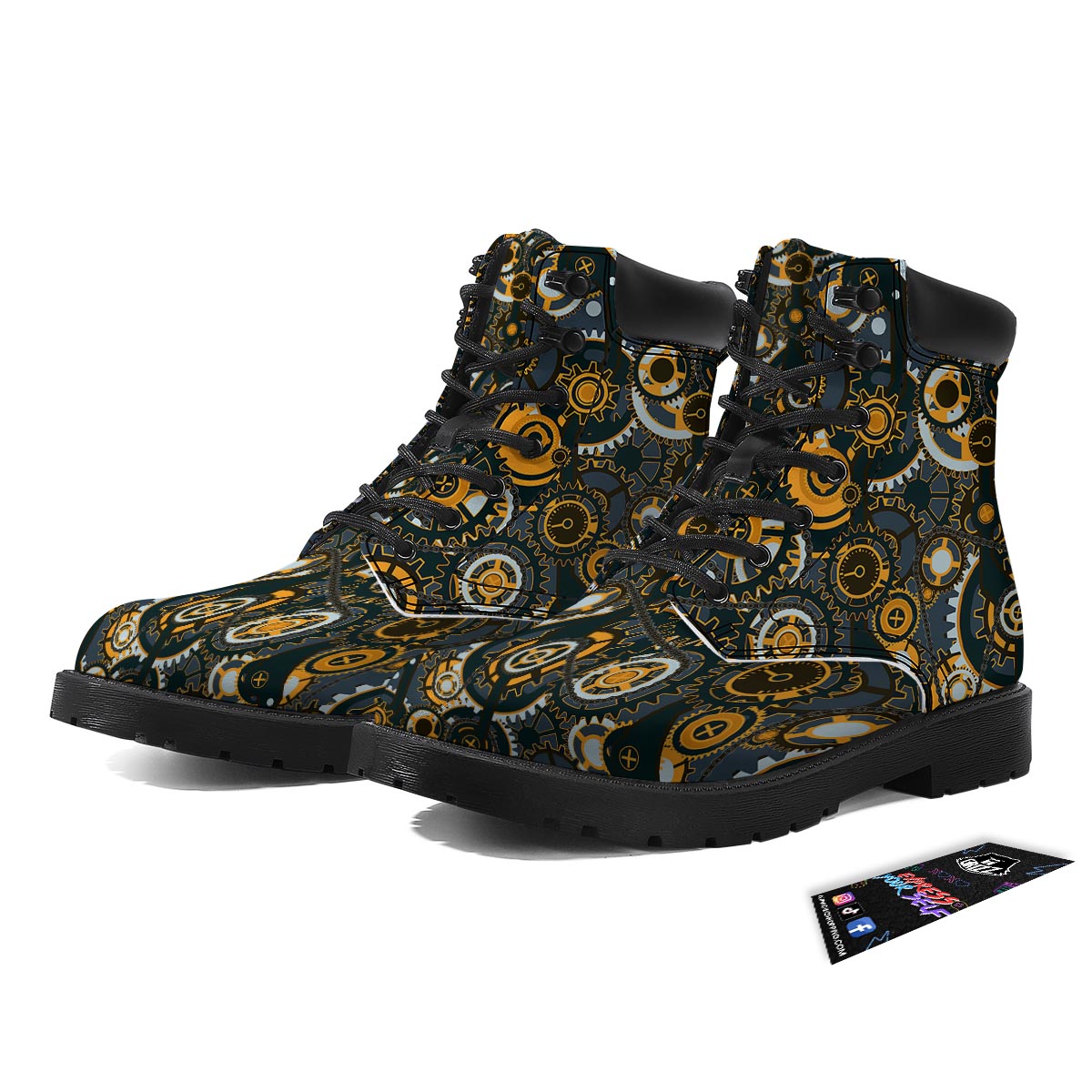 Steampunk Gears Print Pattern Boots-grizzshop