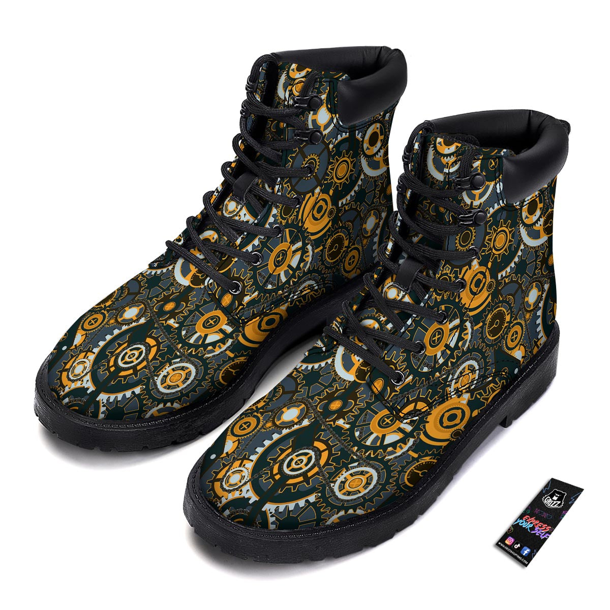 Steampunk Gears Print Pattern Boots-grizzshop