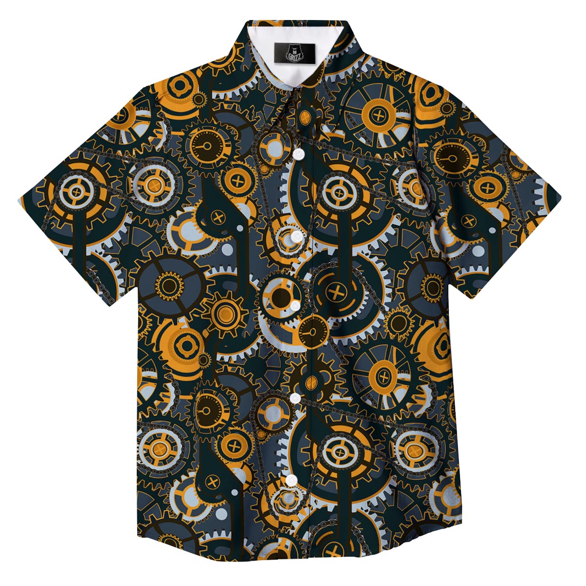 Steampunk Gears Print Pattern Button Up Shirt-grizzshop