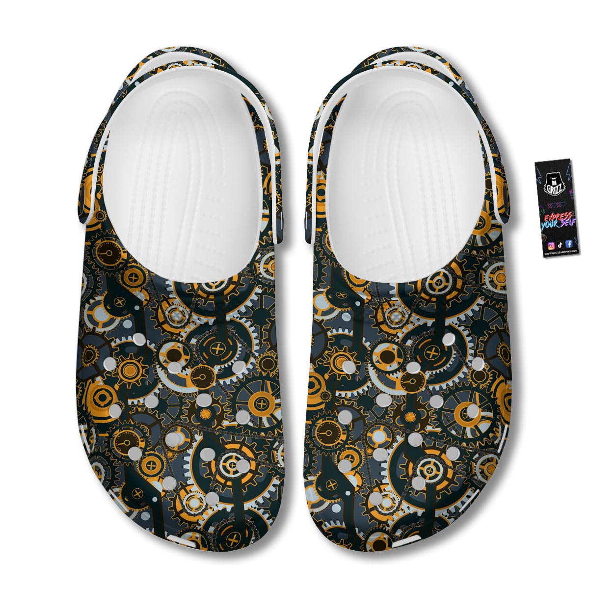 Steampunk Gears Print Pattern Clog-grizzshop