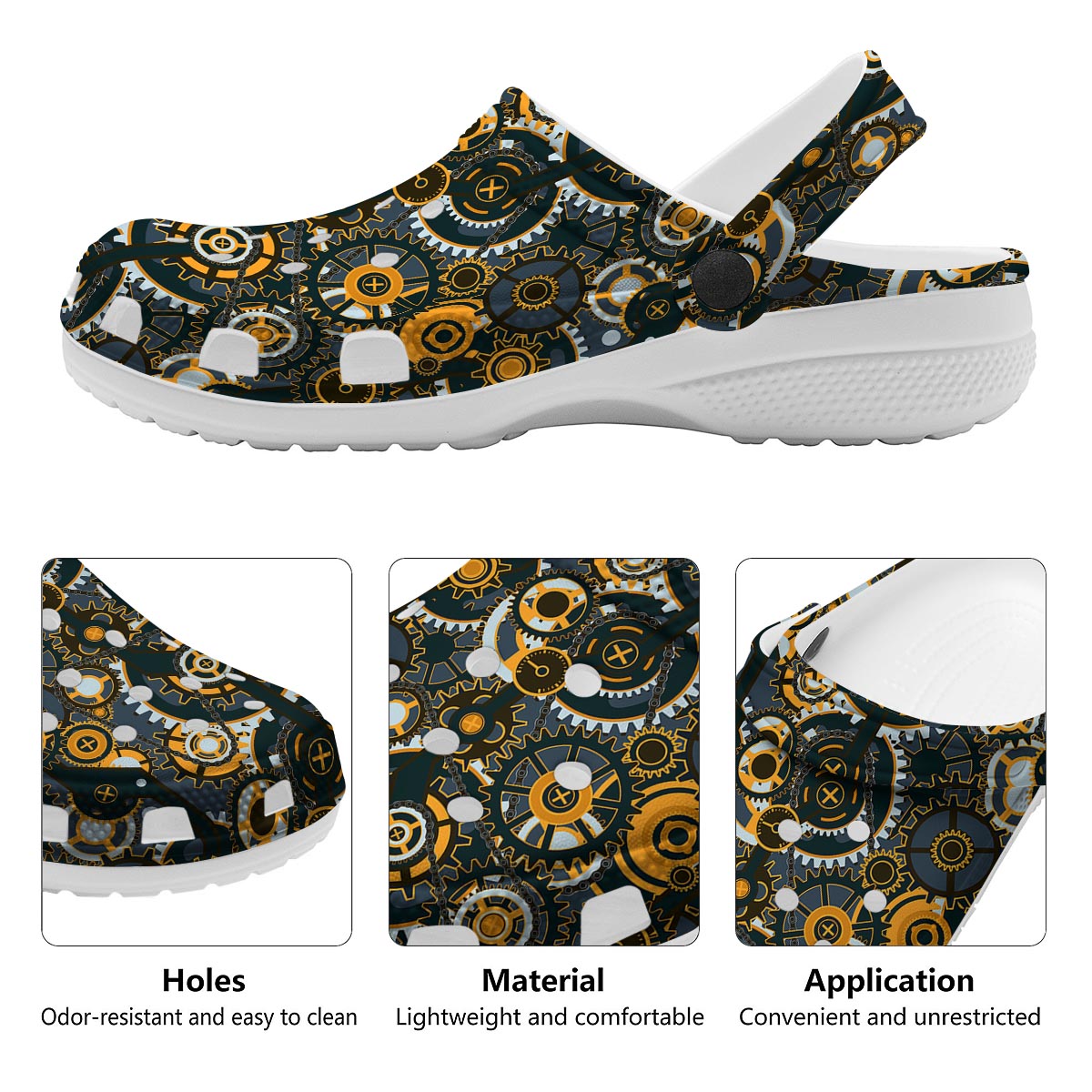 Steampunk Gears Print Pattern Clog-grizzshop