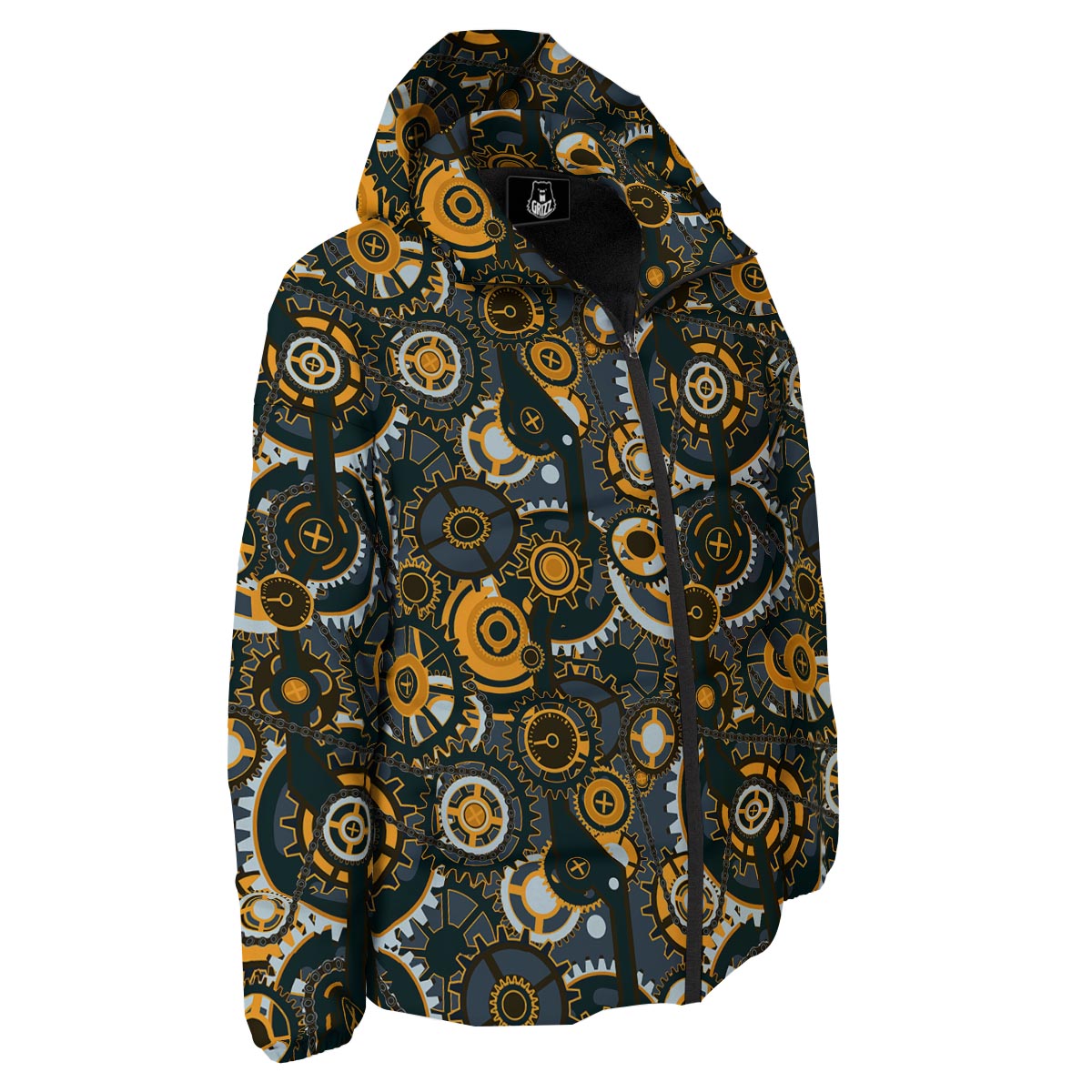 Steampunk Gears Print Pattern Down Jacket-grizzshop