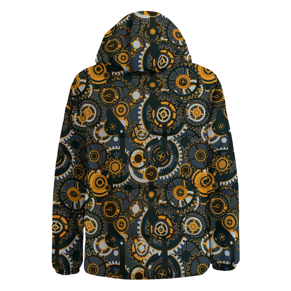 Steampunk Gears Print Pattern Down Jacket-grizzshop