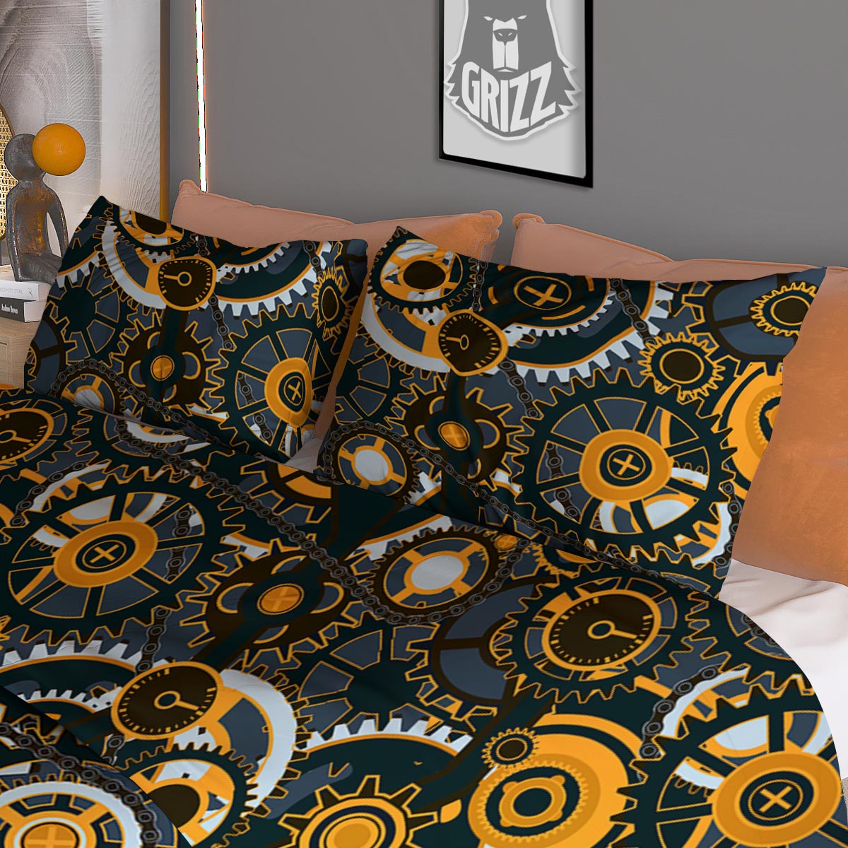 Steampunk Gears Print Pattern Duvet Cover Bedding Set