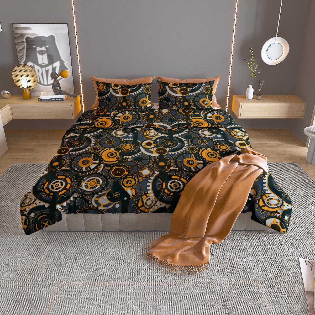 Steampunk Gears Print Pattern Duvet Cover Bedding Set