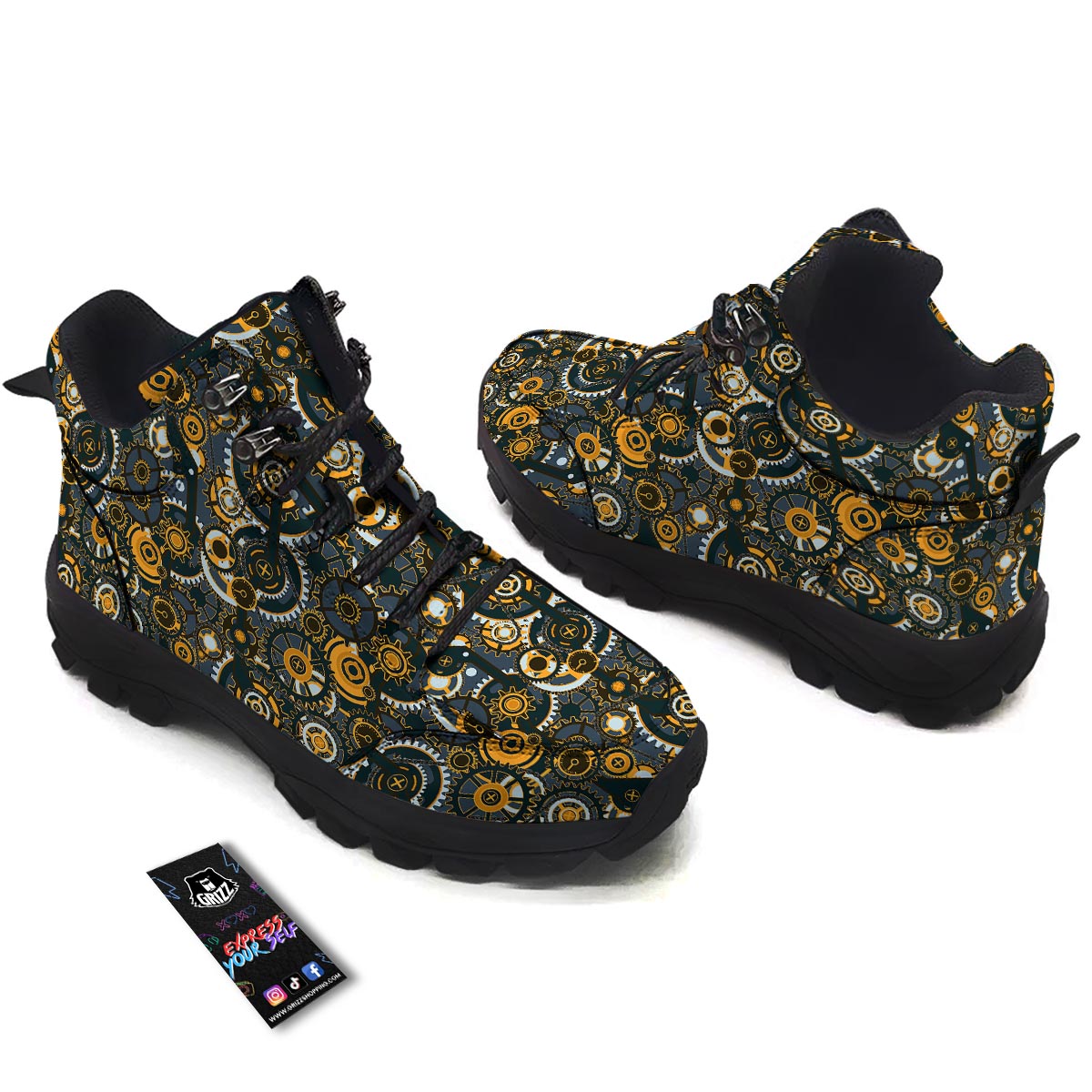 Steampunk Gears Print Pattern Hiking Shoes-grizzshop