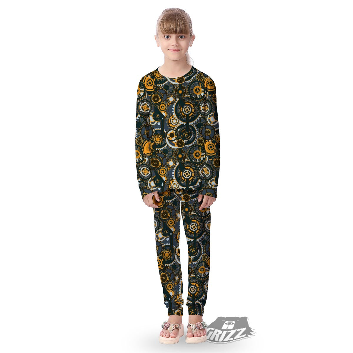 Steampunk Gears Print Pattern Kid's Pajamas-grizzshop
