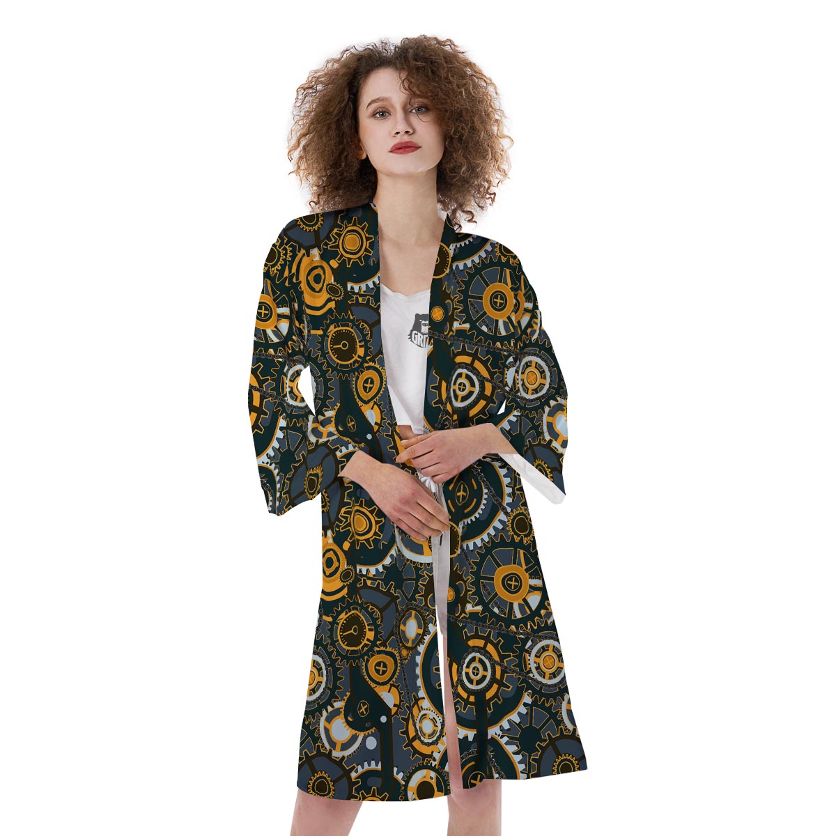 Steampunk Gears Print Pattern Kimono-grizzshop