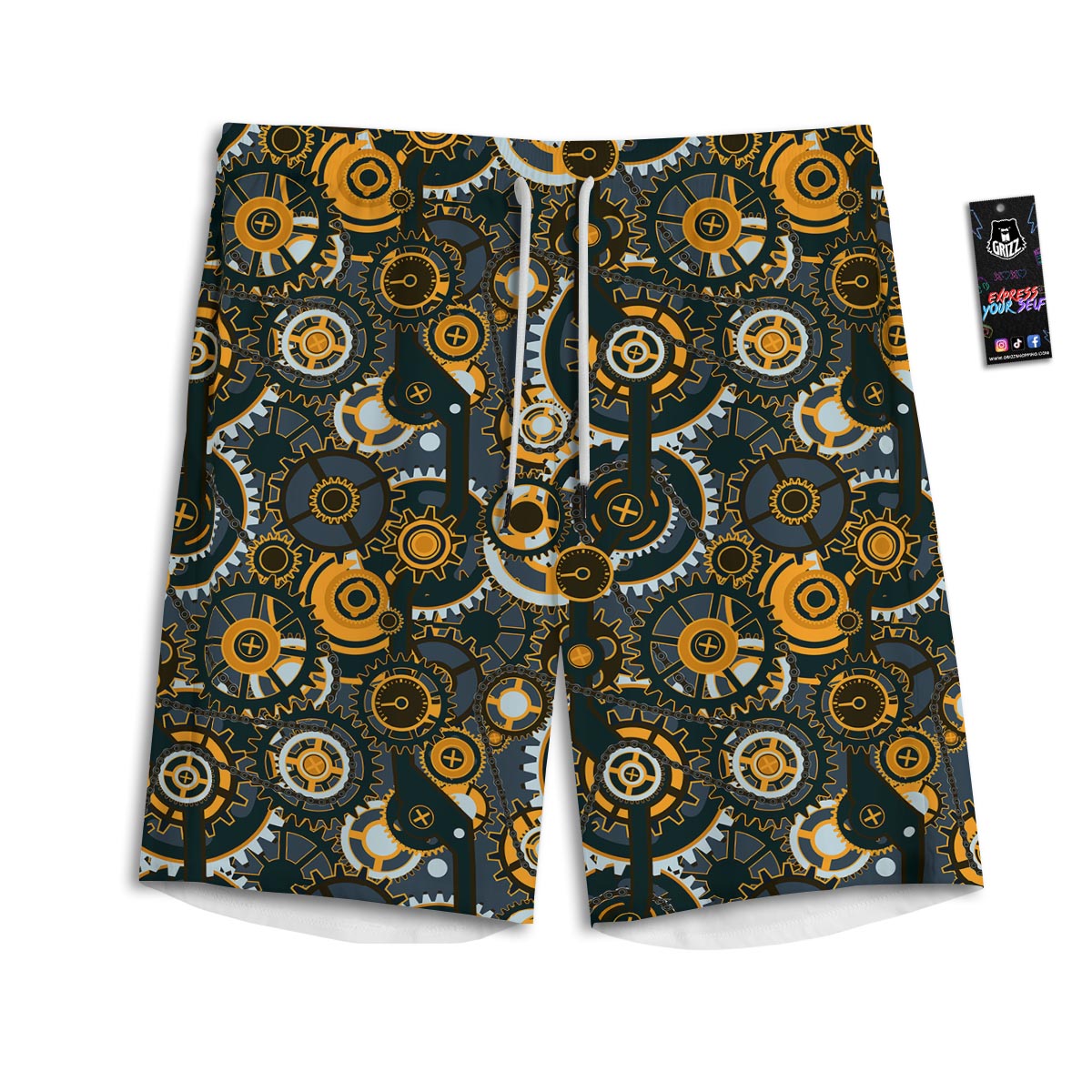 Steampunk Gears Print Pattern Men's Athletic Shorts