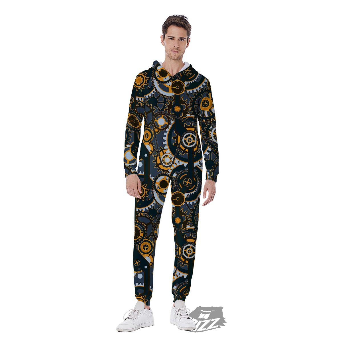 Steampunk Gears Print Pattern Men's Jumpsuit-grizzshop