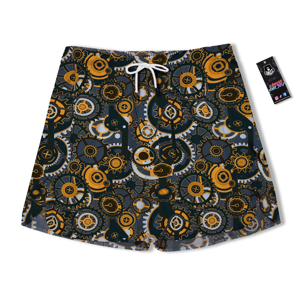 Steampunk Gears Print Pattern Men's Running Shorts-grizzshop